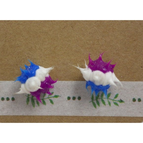 Vintage Post Earrings Pierced Satellite Sputnik White Blue Purple Handcrafted - Picture 3 of 3